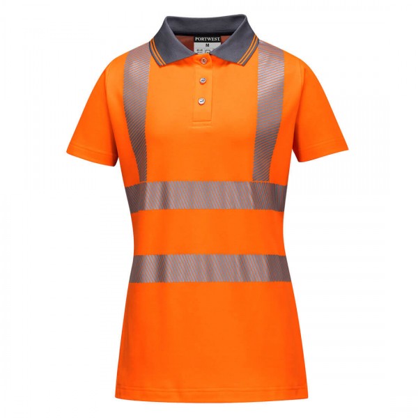 Damen Pro Warnschutz Polo Shirt, LW72, Orange/Grau