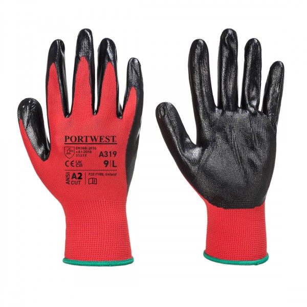 Flexo Grip Nitril Handschuh (in Verkaufsverpackung), A319, Rot/Schwarz