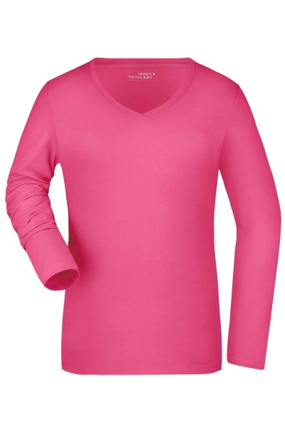 Ladies&#039; Stretch V-Shirt Long-Sleeved JN929, pink