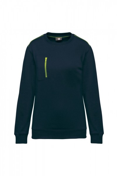 DayToDay Unisex-Sweatshirt mit kontrastfarbener zip Tasche WK403, Navy / Fluorescent Yellow