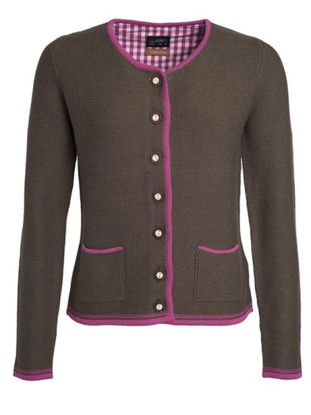 Ladies&#039; Traditional Knitted Jacket, Jacken, brown-melange/purple/purple