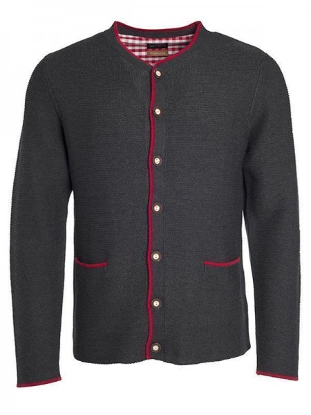 Men&#039;s Traditional Knitted Jacket JN640, anthracite-melange/red/red