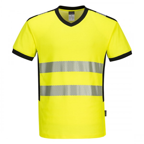 PW3 Warnschutz-T-Shirt mit V-Ausschnitt, PW310, Gelb/Schwarz