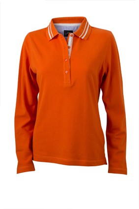 Ladies&#039; Polo Long-Sleeved, Polos, dark-orange/off-white