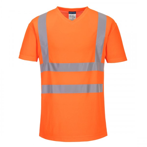T-Shirt mit V-Ausschnitt und Mesh-Einsätzen, S179, Orange