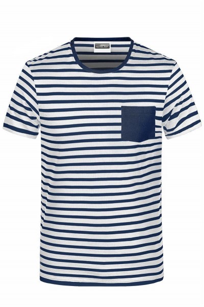 Men&#039;s T-Shirt Striped 8028, white/navy