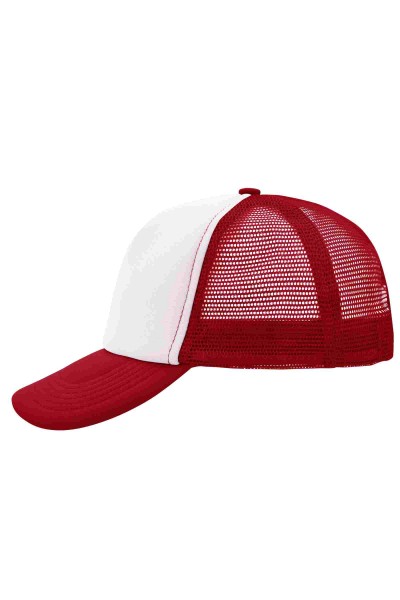 5 Panel Polyester Mesh Cap, white/red, MB070, one size