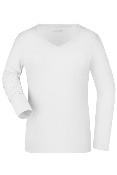 Ladies&#039; Stretch V-Shirt Long-Sleeved JN929, white