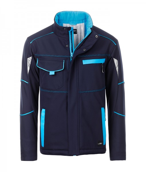 Workwear Softshell Padded Jacket - COLOR - JN853, navy/turquoise