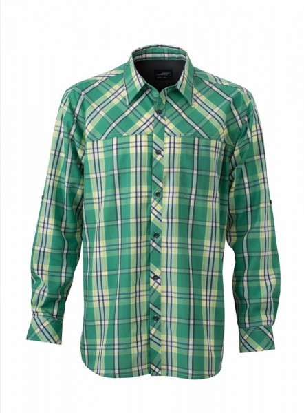 Men's UV-Protect Trekking Shirt Long-Sleeved, Hemden/Blusen, green/acid-yellow