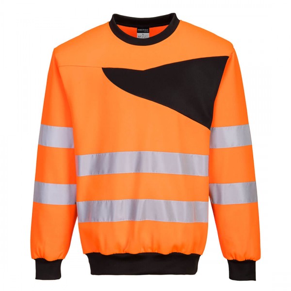PW2 Warnschutz Rundhalsausschnitt Sweatshirt, PW277, Orange/Schwarz