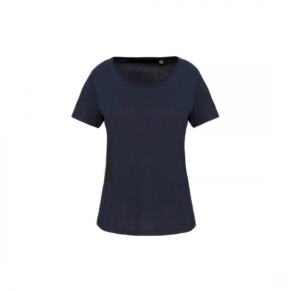 Bio-T-Shirt für Damen mit kurzen Ärmeln und ungesäumtem Halsausschnitt K399, Navy