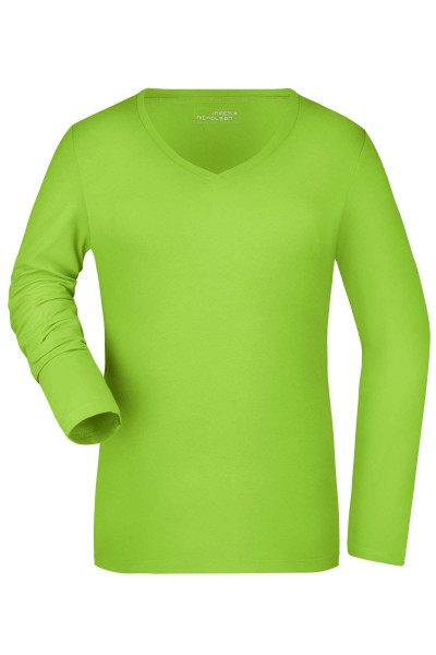 Ladies&#039; Stretch V-Shirt Long-Sleeved JN929, lime-green