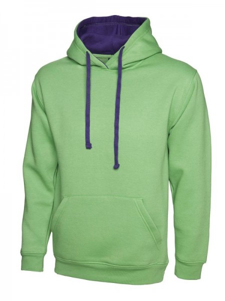 Contrast Hooded Sweatshirt UC507 Lime/Purple