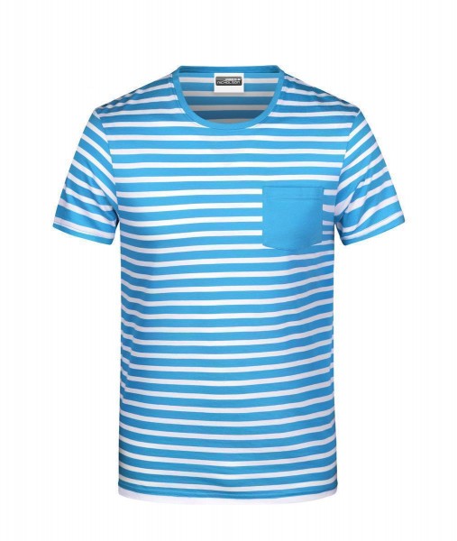 Men&#039;s T-Shirt Striped 8028, atlantic/white