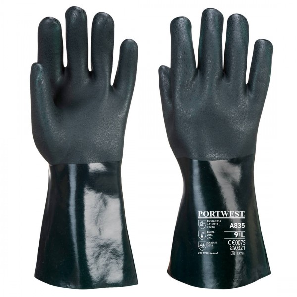 Doppelt Getauchter PVC Chmiekalienschutz-Handschuh Mit 35cm Stulpe, A835, Grün