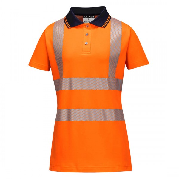 Damen Pro Warnschutz Polo Shirt, LW72, Orange/Schwarz