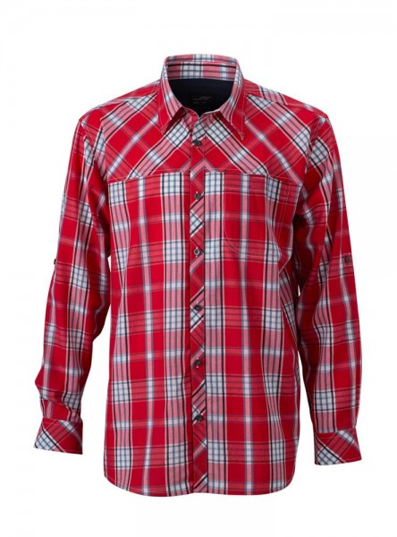Men's UV-Protect Trekking Shirt Long-Sleeved, Hemden/Blusen, red/navy