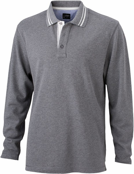 Men&#039;s Polo Long-Sleeved, Polos, grey-melange/off-white