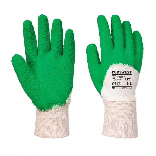 Latex Open Back Crinkle Handschuh, A171, Weiß/Grün