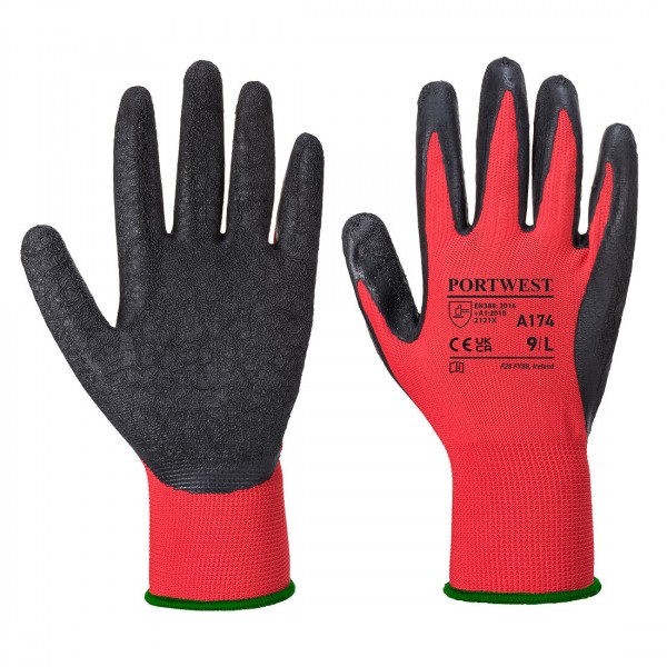 Flex Grip Latex Handschuh, A174, Rot/Schwarz