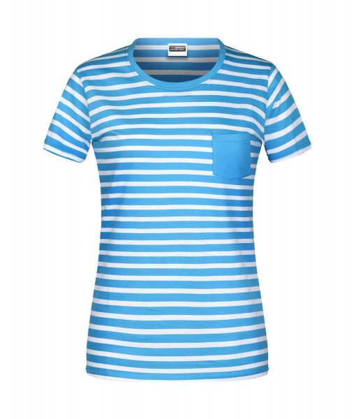Ladies&#039; T-Shirt Striped 8027, atlantic/white