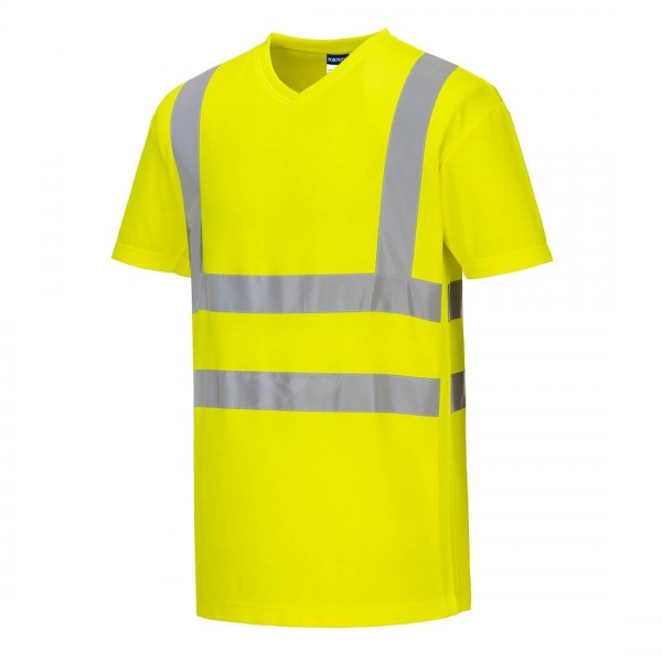 T-Shirt mit V-Ausschnitt und Mesh-Einsätzen, S179, Gelb