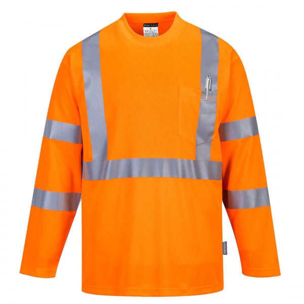 Warnschutz Langarm T-Shirt mit Brusttasche, S191, Orange