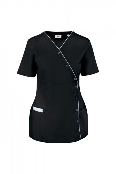 Damenkittel aus Baumwollpolyester mit Druckknöpfen WK506C, Black