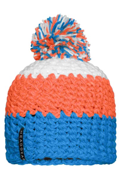 Crocheted Cap with Pompon, pacific/neon-orange/white, MB7940, one size