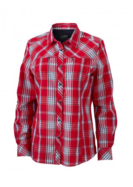Ladies' UV-Protect Trekking Shirt Long-Sleeved, Hemden/Blusen, red/navy