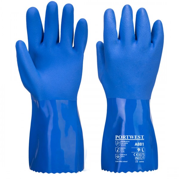 Blauer PVC Chemikalien Schutzhandschuh, A881, Blau