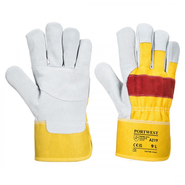 Klassischer Chrome Rigger Handschuh, A219, Gelb/Rot