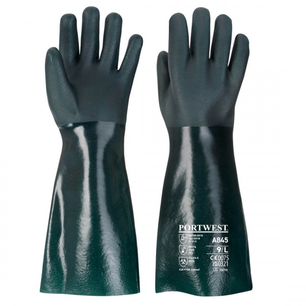 Doppelt Getauchter PVC Chmiekalienschutz-Handschuh Mit 45cm Stulpe, A845, Grün