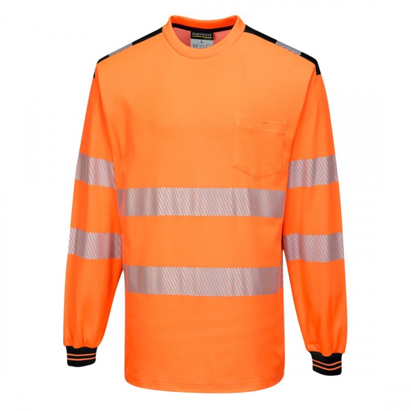 PW3 Hi-Vis T-Shirt, langarm, T185, Orange/Schwarz