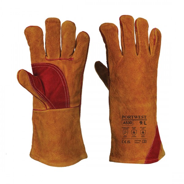 Verstärkter Schweisserschutz-Handschuh mit Stulpe, A530, Braun