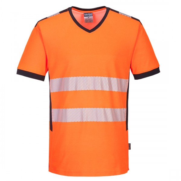 PW3 Warnschutz-T-Shirt mit V-Ausschnitt, PW310, Orange/Schwarz