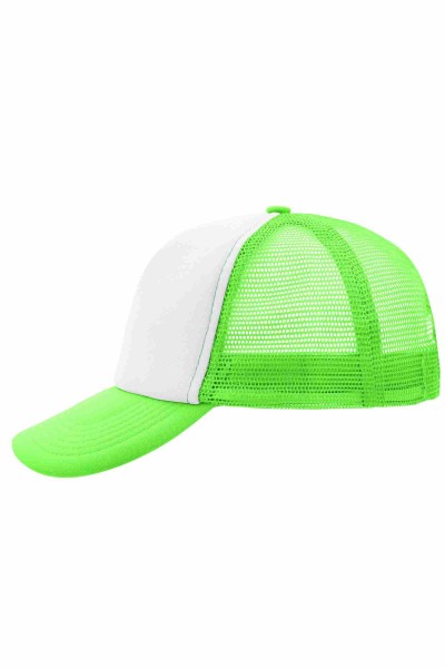 5 Panel Polyester Mesh Cap, white/neon-green, MB070, one size